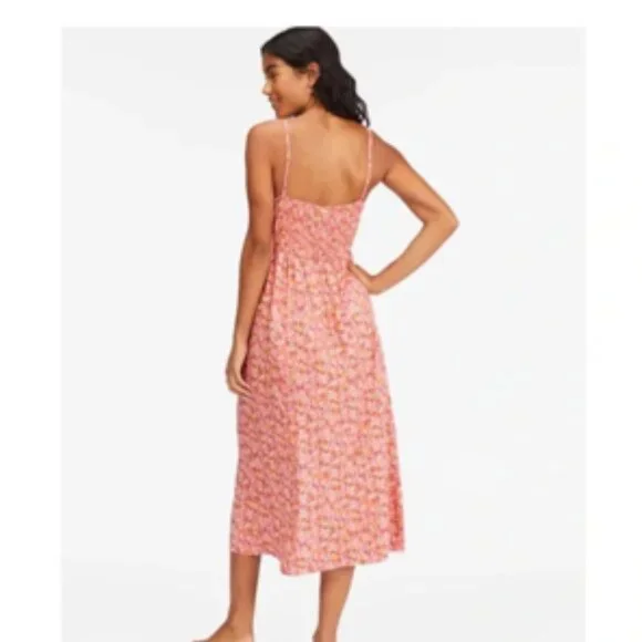 BILLABONG VENICE BABE MIDI SLIP DRESS Coral Red/Multi Sz. S - Picture 4 of 6